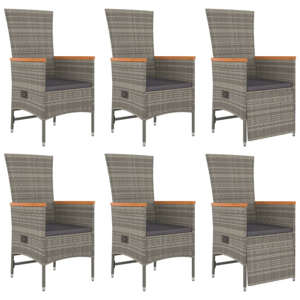 vidaXL 7-tlg. Garten-Essgruppe mit Kissen Grau Poly Rattan