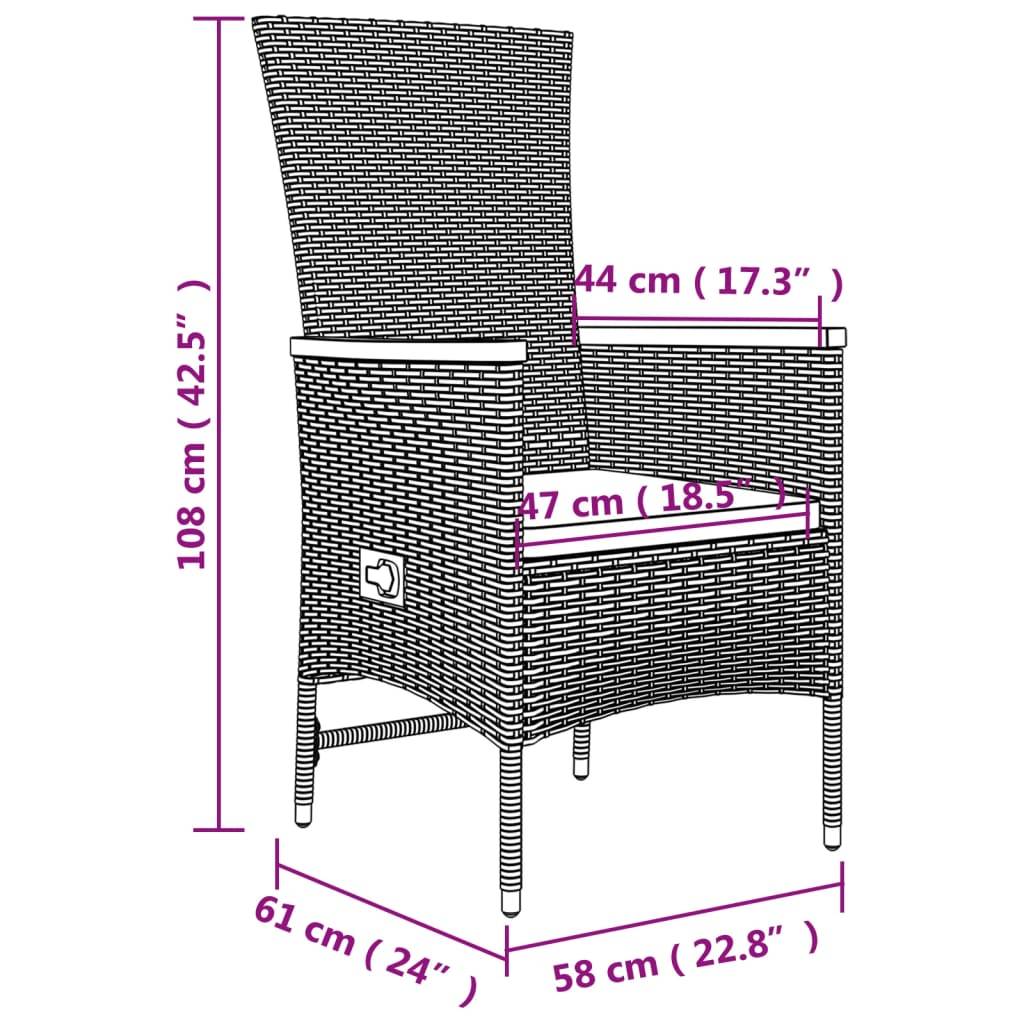 vidaXL 7-tlg. Garten-Essgruppe mit Kissen Grau Poly Rattan