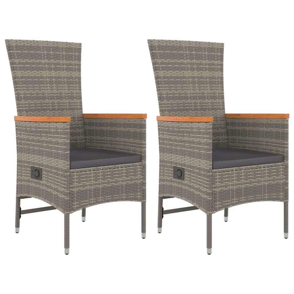 vidaXL 3-tlg. Garten-Essgruppe mit Kissen Grau Poly Rattan