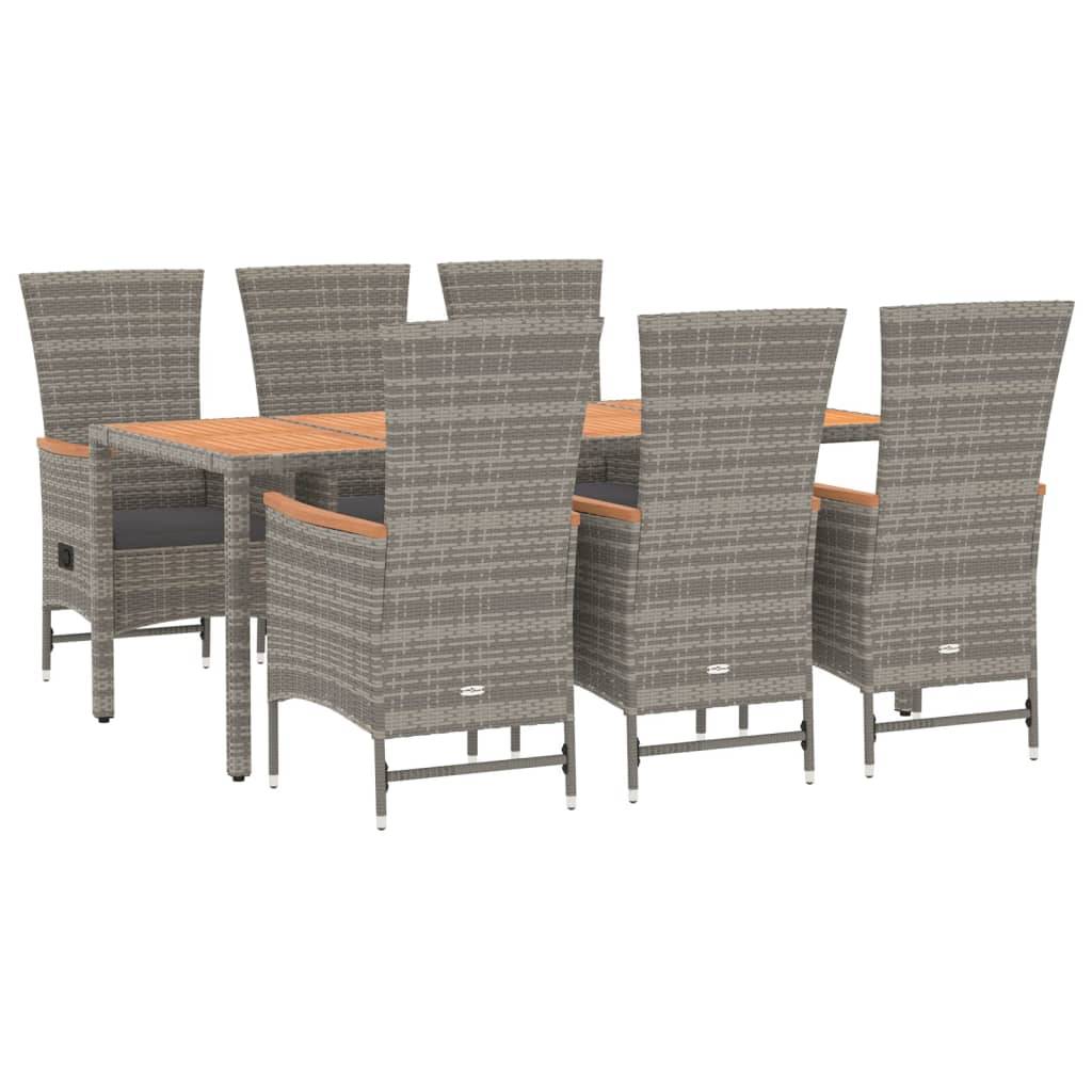 vidaXL 7-tlg. Garten-Essgruppe mit Kissen Grau Poly Rattan
