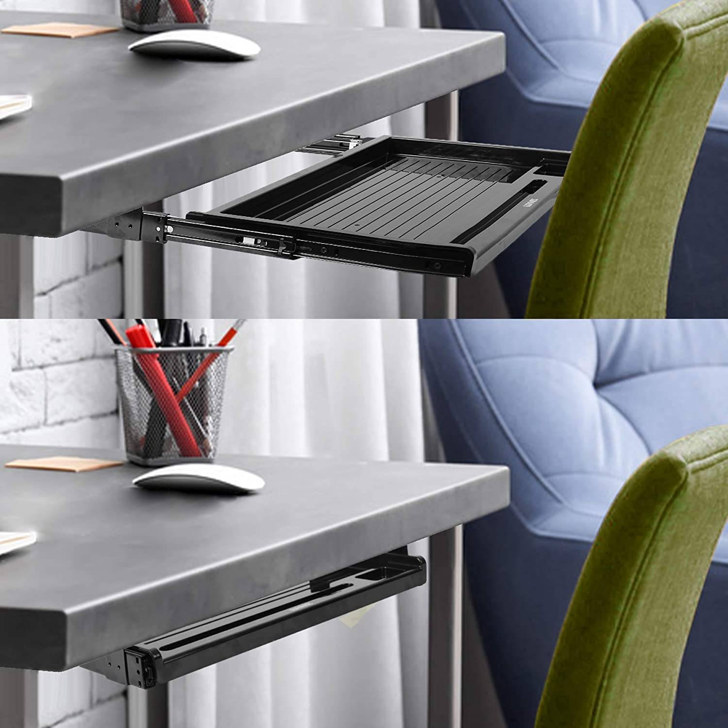 Duronic DKTSX2 Tastaturplattform | Unter Schreibtischschublade für Tastatur und Maus | Aufsteckbares Tastaturfach