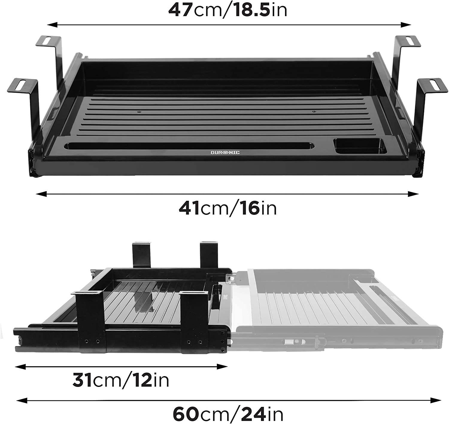 Duronic DKTSX2 Tastaturplattform | Unter Schreibtischschublade für Tastatur und Maus | Aufsteckbares Tastaturfach
