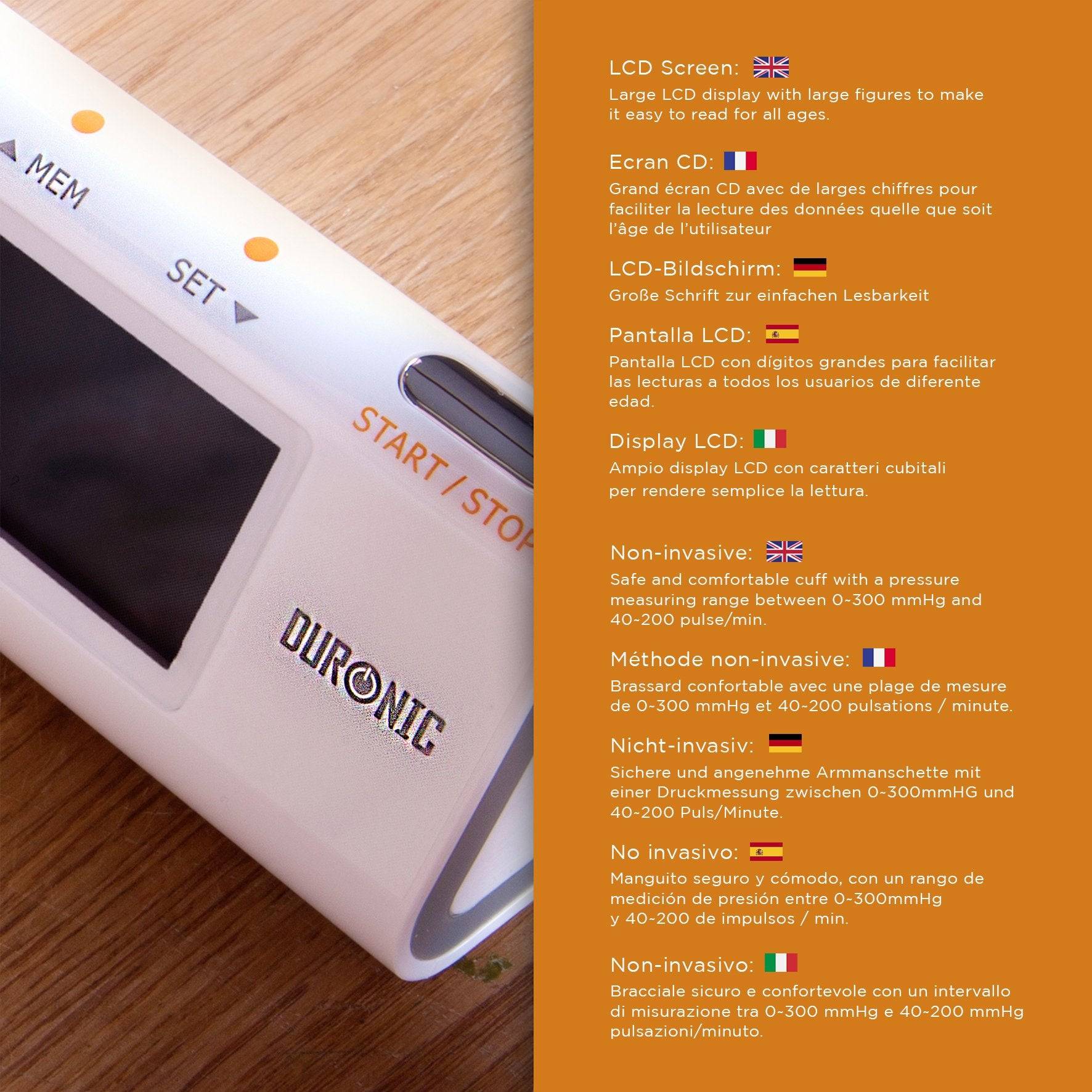 Duronic BPM450 Digitales Oberarm-Blutdruckmessgerät | Arhythmie Erkennung | Große Anzeige Blutdruckmessung