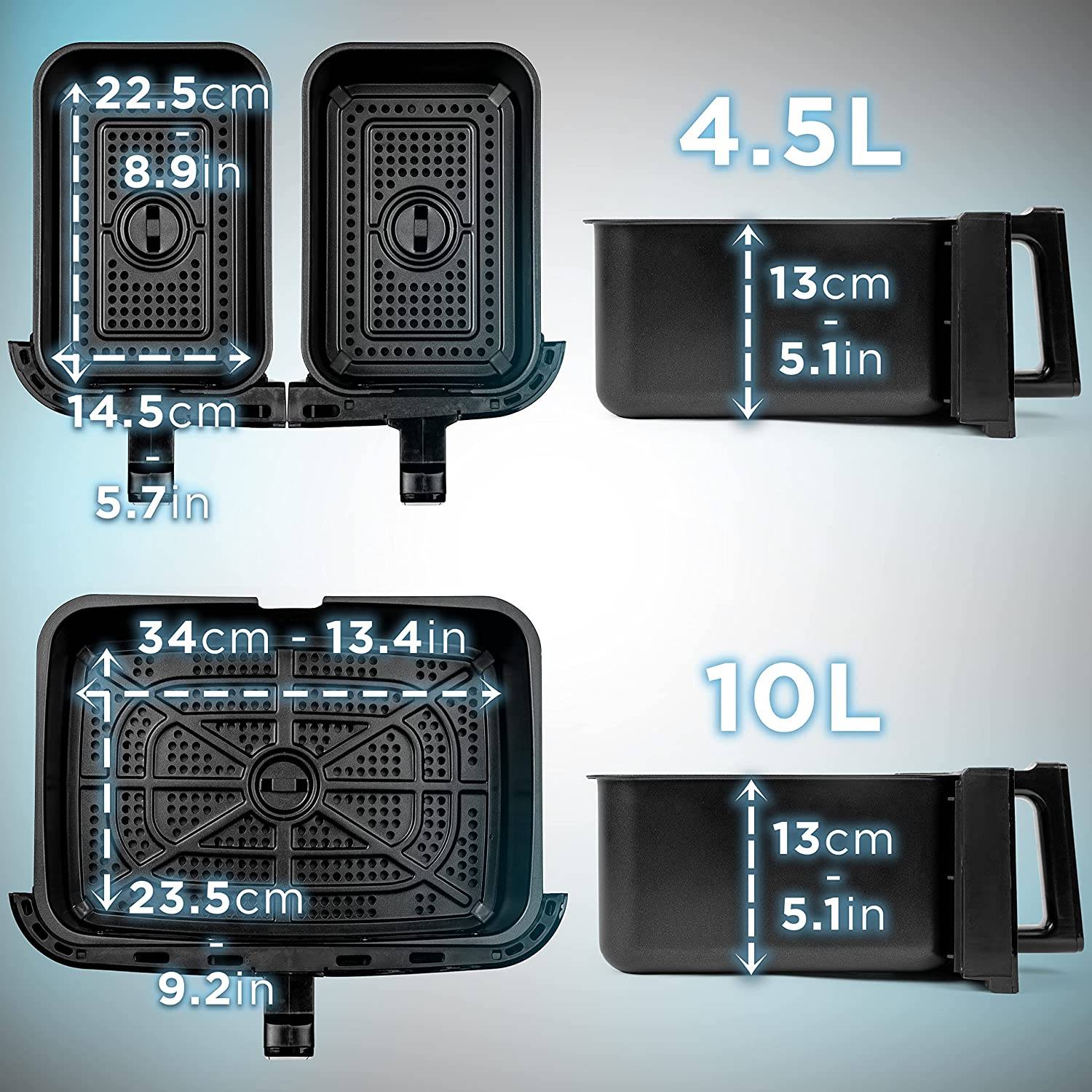 Duronic AF34 Heißluftfritteuse | Doppel-Fritteuse mit 2 x 4,5 Liter und 10 Liter Volumen | 10 Programme | Touch Control