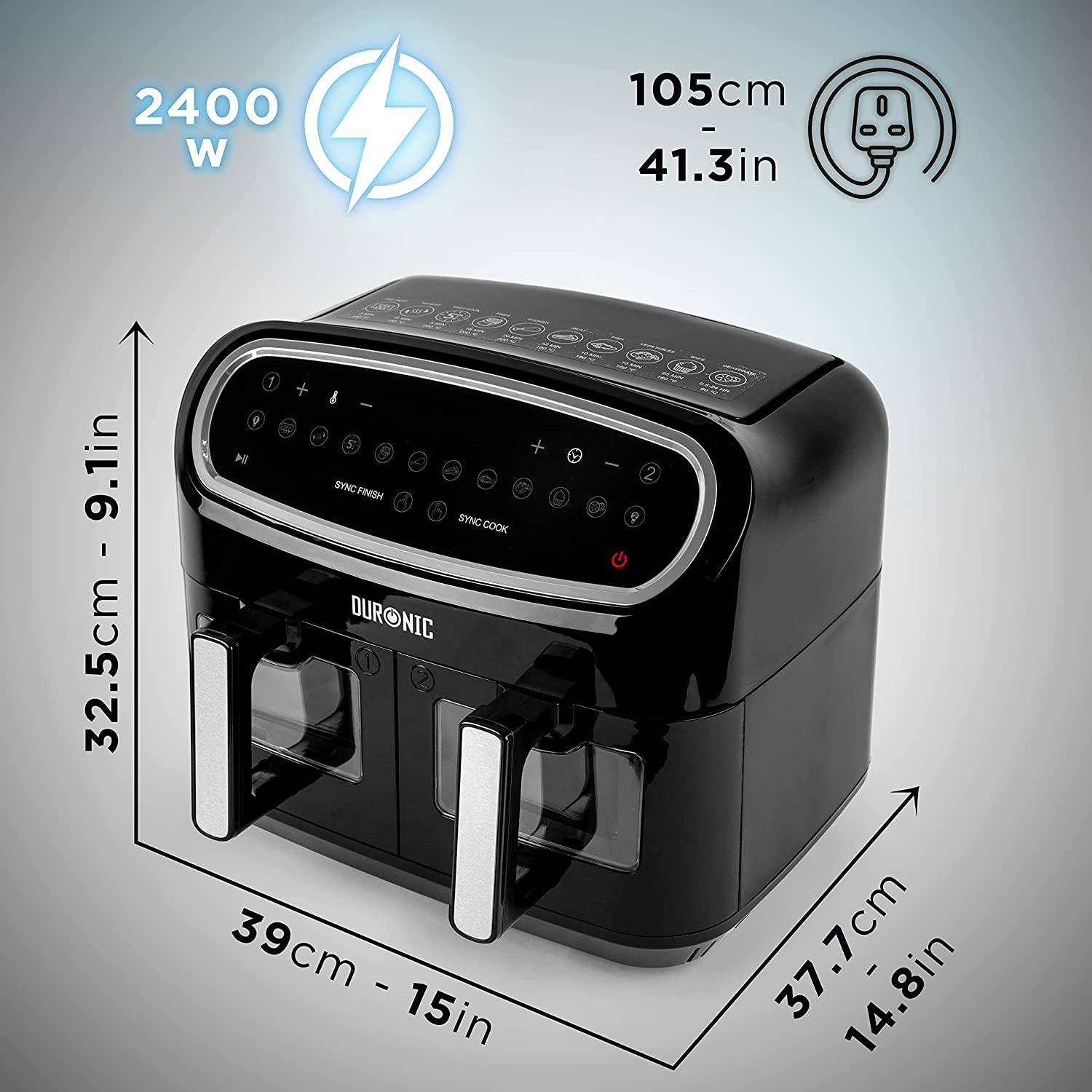 Duronic AF34 Heißluftfritteuse | Doppel-Fritteuse mit 2 x 4,5 Liter und 10 Liter Volumen | 10 Programme | Touch Control