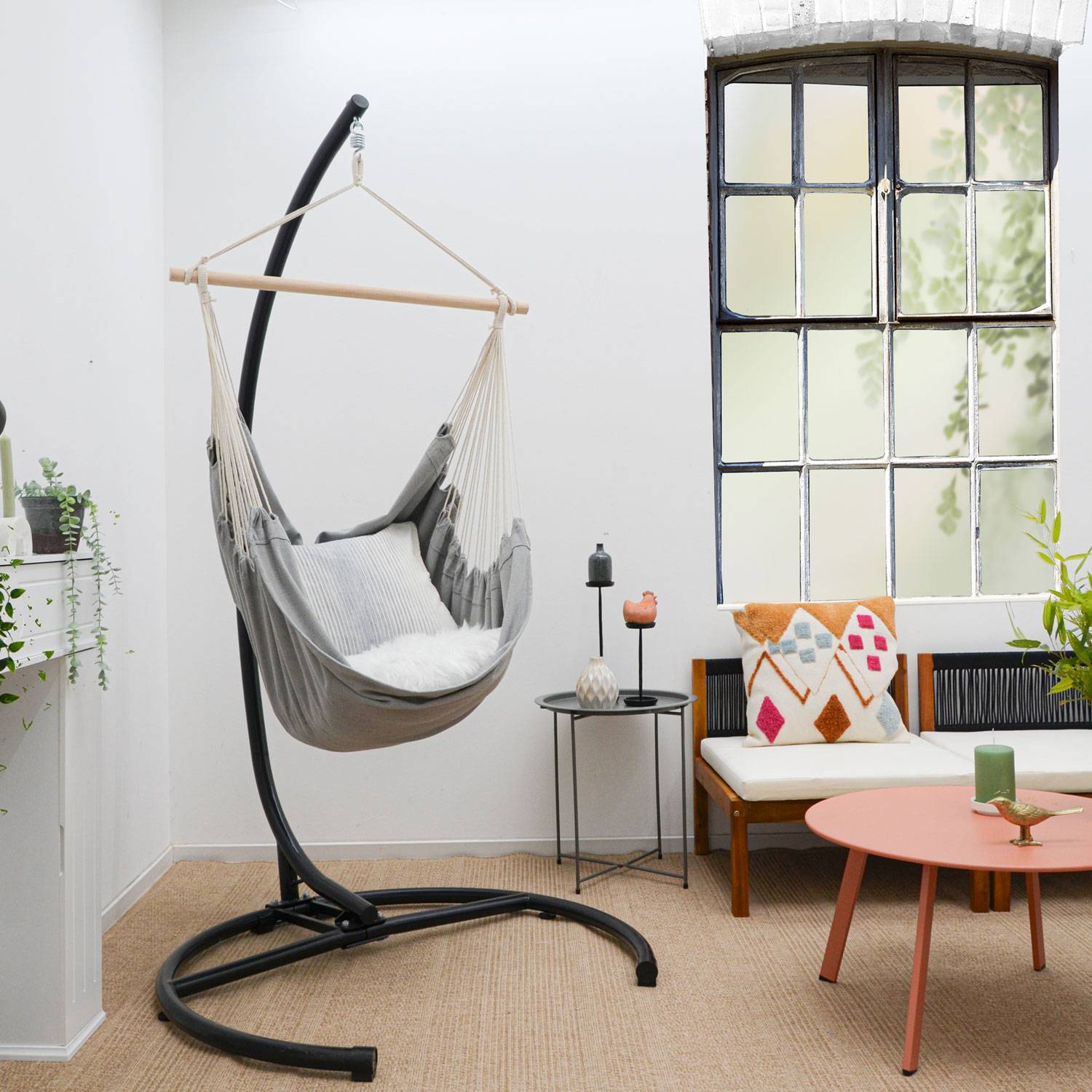 XL Hängesessel mit Gestell Outdoor - 210cm Hängestuhl Ständer mit Relaxsessel