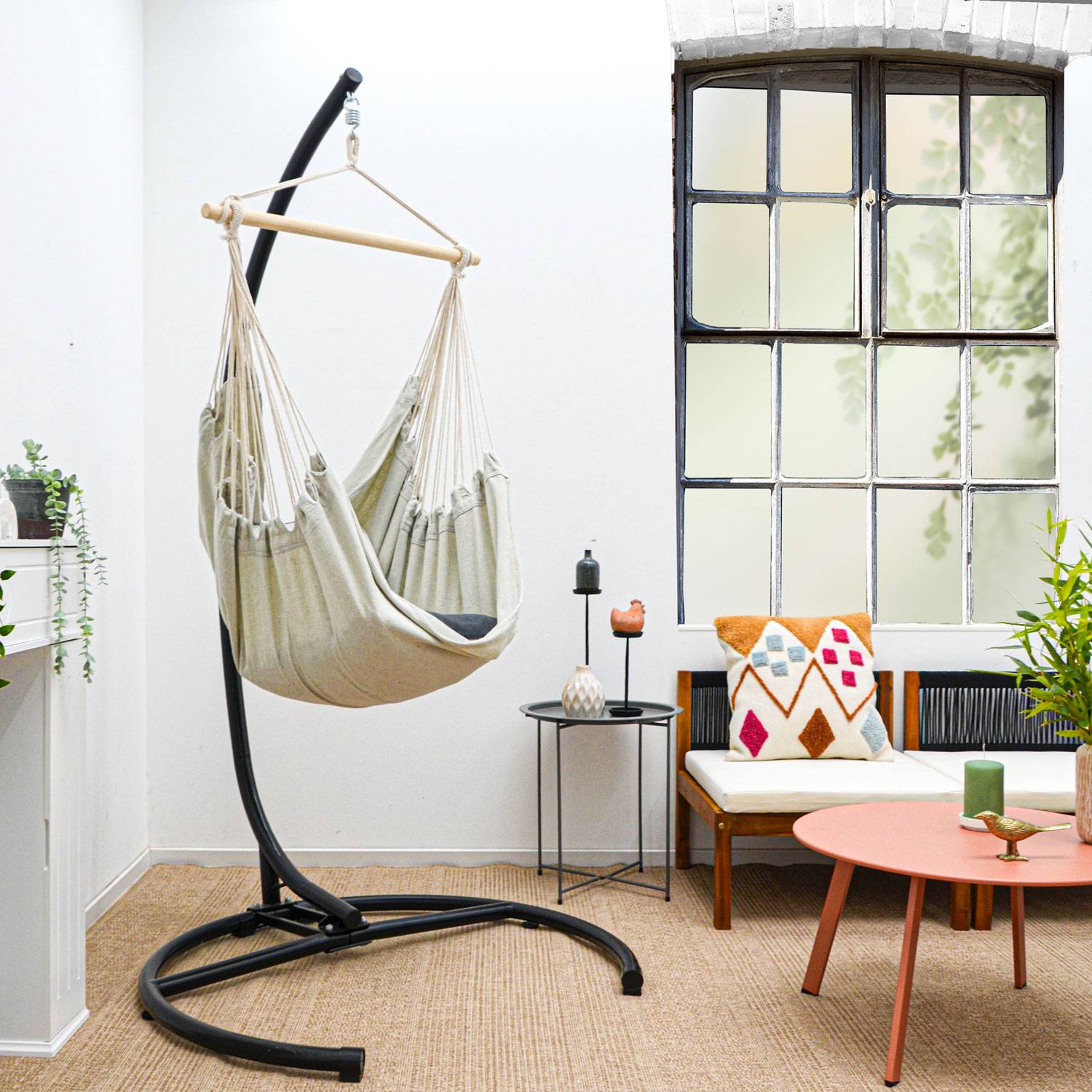 XL Hängesessel mit Gestell Outdoor - 210cm Hängestuhl Ständer mit Relaxsessel