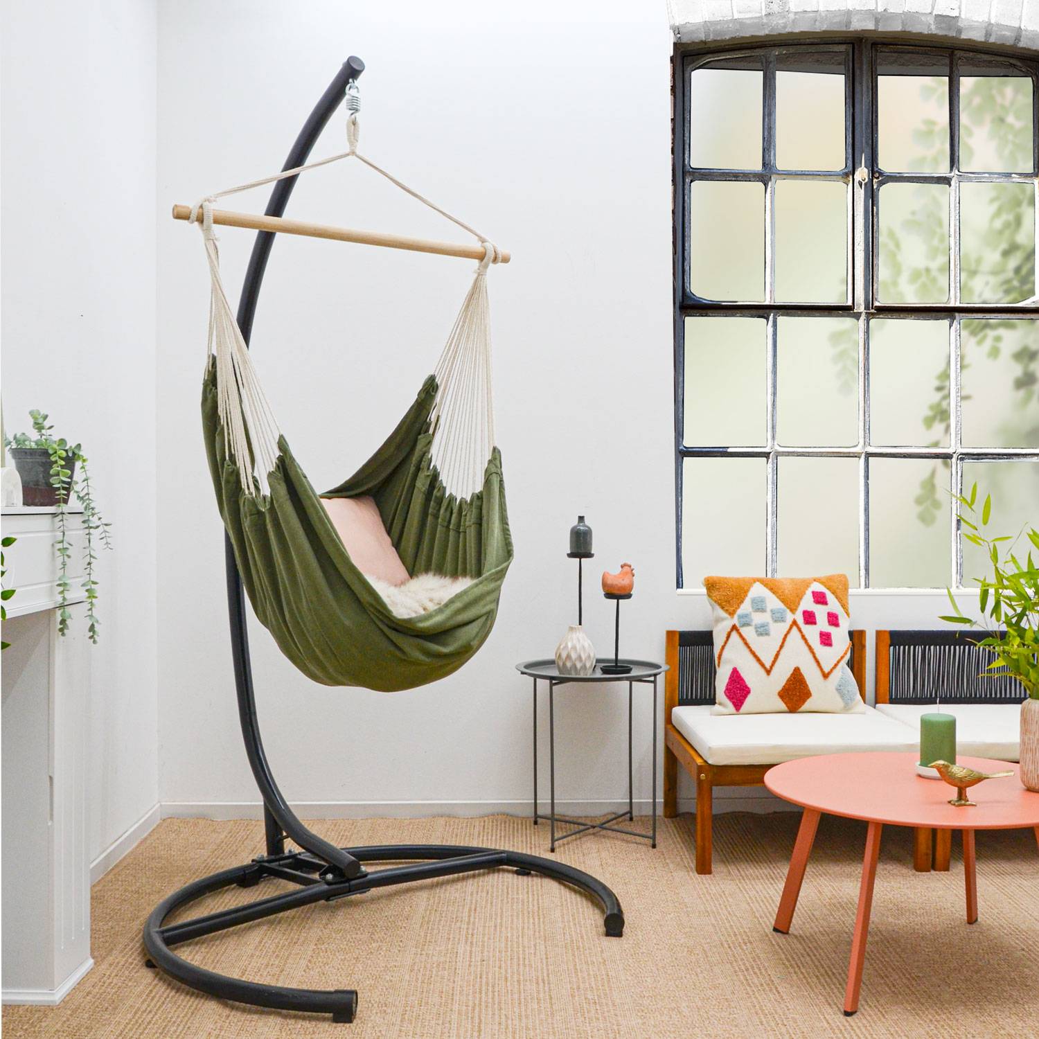 XL Hängesessel mit Gestell Outdoor - 210cm Hängestuhl Ständer mit Relaxsessel