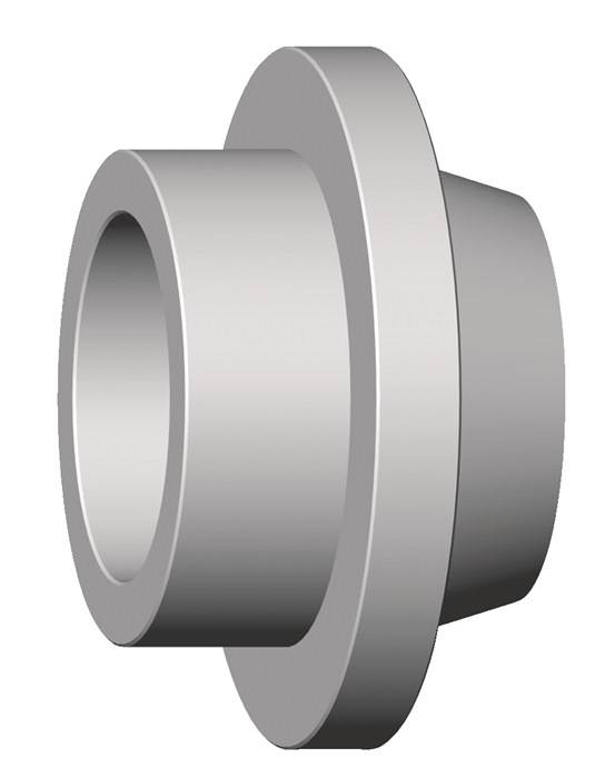Eine 3D-Darstellung eines Flanschs, die seine zylindrische Form mit glatter Oberfläche zeigt, wahrscheinlich verwendet für mechanische oder Sanitärverbindungen.