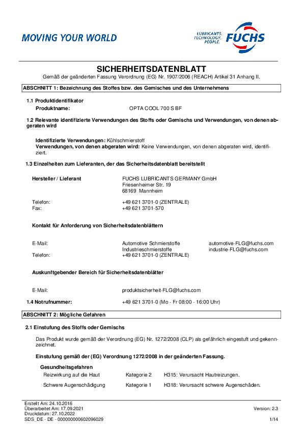 Premium Kühlschmierstoff Cool 700 S BF wassermischbar 10l Kanister OPTA