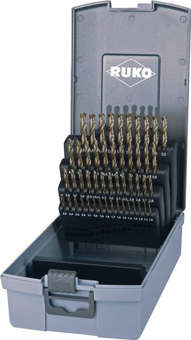 Spiralbohrersatz DIN 338 TypN D.1-5,9x0,1mm HSS-Co5 50tlg.Ku.-Kass.RUKO