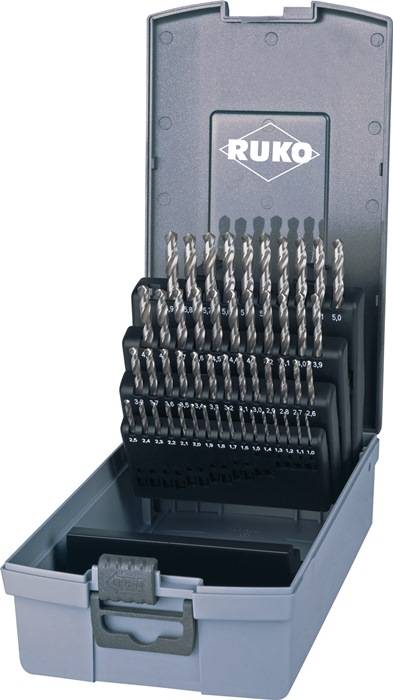 Spiralbohrersatz DIN 338 TypN D.1-5,9mmx0,1mm HSS 50tlg.Ku.-Kass.RUKO