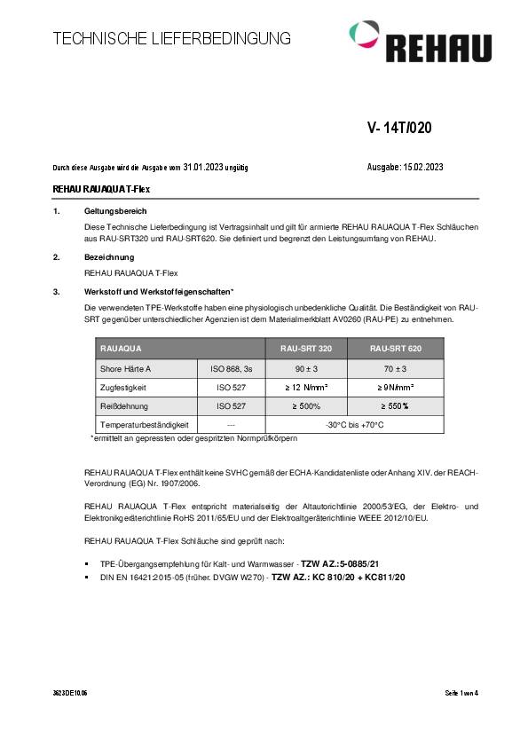 Trinkwasserschlauch RAUAQUA T-FLEX ID 19mm Wandst.3,8mm L.50m REHAU
