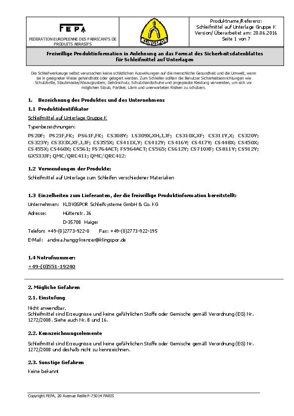 Schleifband CS 411 X L.2000mm B.75mm K.120 f.INOX ZK KLINGSPOR