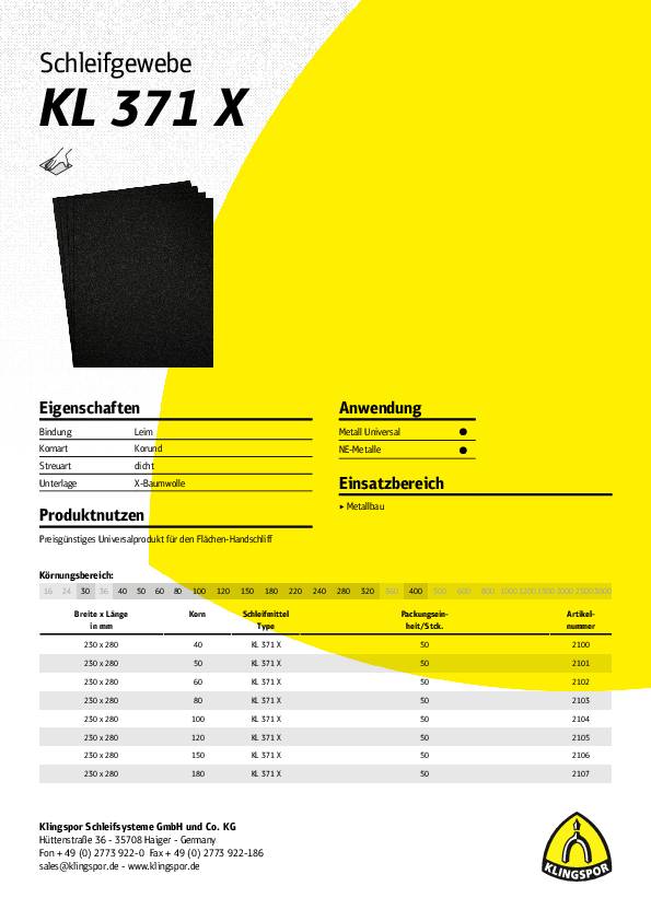 Schleifgewebe KL 371 X L280xB230mm K.320 f.Metall Korund KLINGSPOR