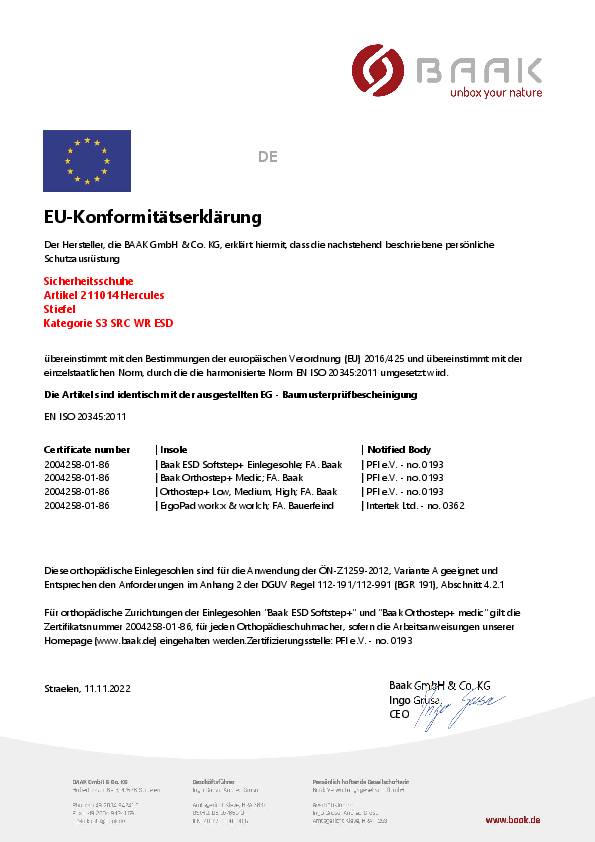 Sicherheitsschlupfstiefel Hercules Gr.40 braun S3 SRC WR EN20345 Leder BAAK