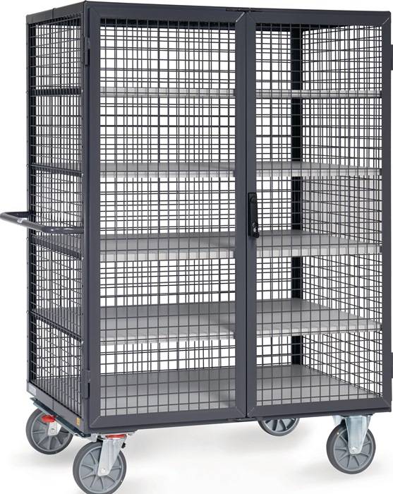 Etagenwagen L1370xB845xH1792mm Trgf.750kg 5Etagen ESD-Drahtgitter m.Flügeltür TR