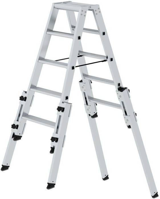 Stufenstehleiter 2x5 Stufen Alu.Gesamt-H.1140mm m.4 Holmverlängerungen MUNK