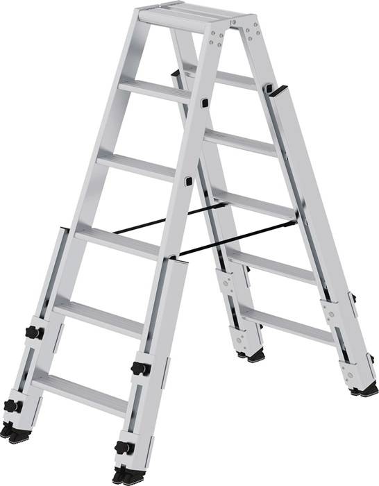 Stufenstehleiter 2x6 Stufen Alu.Gesamt-H.1380mm m.4 Holmverlängerungen MUNK
