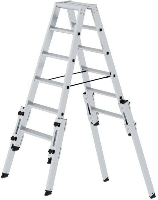 Stufenstehleiter 2x6 Stufen Alu.Gesamt-H.1380mm m.4 Holmverlängerungen MUNK