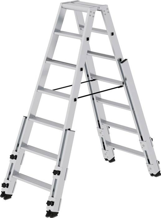Stufenstehleiter 2x7 Stufen Alu.Gesamt-H.1610mm m.4 Holmverlängerungen MUNK