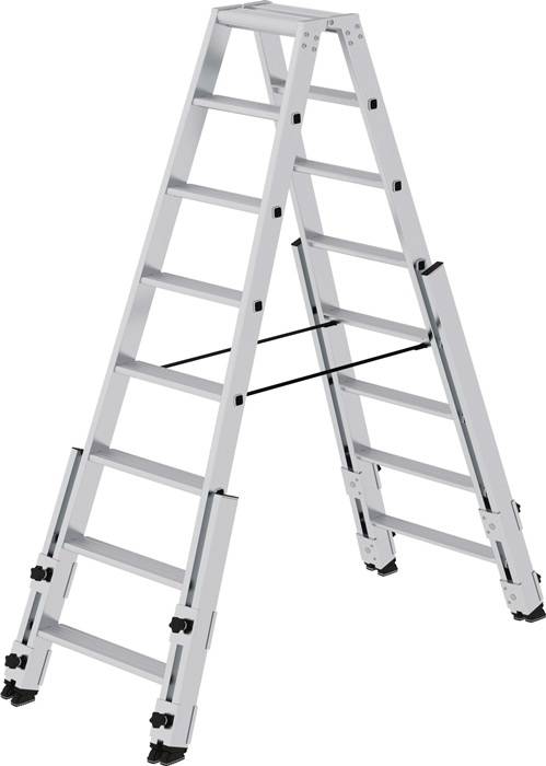 Stufenstehleiter 2x8 Stufen Alu.Gesamt-H.1850mm m.4 Holmverlängerungen MUNK