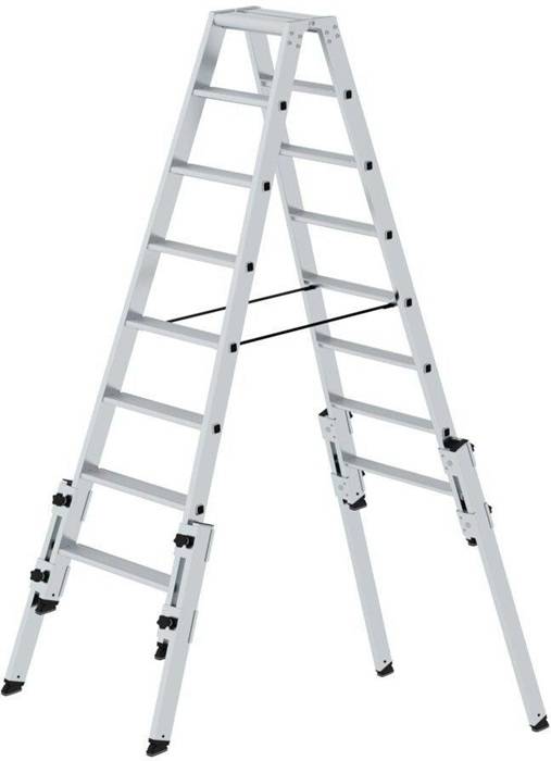 Stufenstehleiter 2x8 Stufen Alu.Gesamt-H.1850mm m.4 Holmverlängerungen MUNK