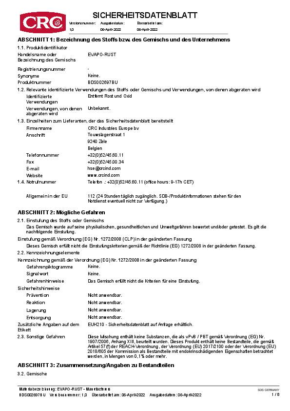 Rostentferner EVAPO-RUST 1l Kanister CRC