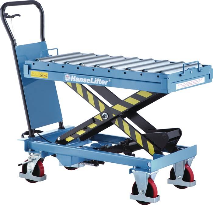 Scherenhubtischwagen Trgf.500kg Hubber.435-1000mm Einfachschere m.Rollenbahn