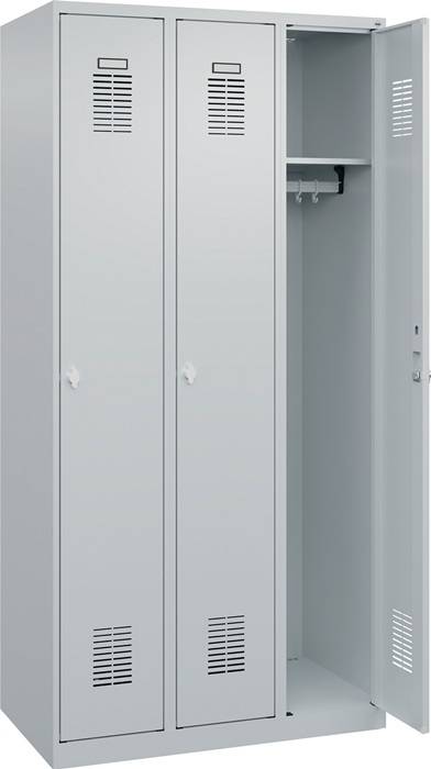 Garderobenschrank Ser.Basis-PLUS H1850xB900xT500mm lichtgrau 3 Abt.C+P