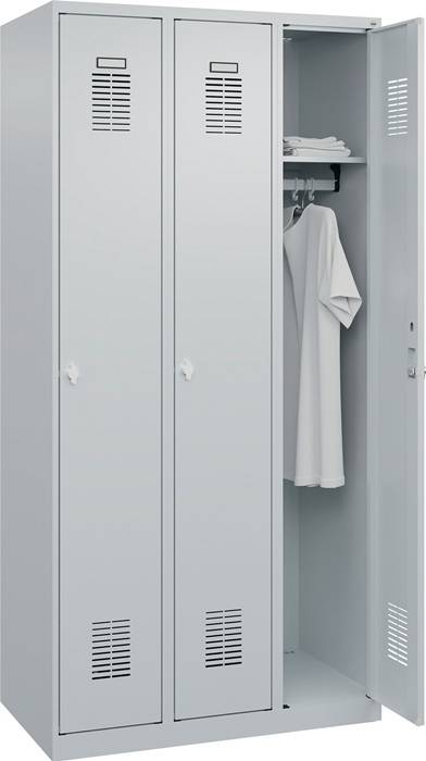 Garderobenschrank Ser.Basis-PLUS H1850xB900xT500mm lichtgrau 3 Abt.C+P