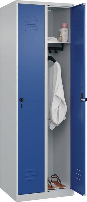 Garderobenschrank Classic-Plus H1850xB600xT500mm lichtgrau/enzianblau 2 Abt.C+P