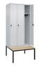 Garderobenschrank m.untergebauter Sitzbank H2120xB900xT815mm lichtgrau 3Abt.C+P