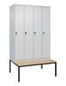 Garderobenschrank m.untergebauter Sitzbank H2120xB1200xT815mm lichtgrau 4Abt.