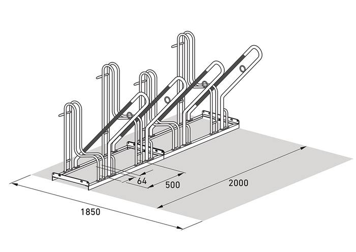 Fahrrad-Ständer-Reihenanlage 4700 XBF 1-s.90Grad verz.Anz.Radstände 4 z.Schr.WSM