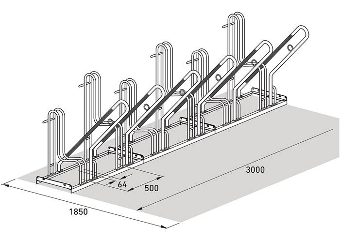 Fahrrad-Ständer-Reihenanlage 4700 XBF 1-s.90Grad verz.Anz.Radstände 6 z.Schr.WSM