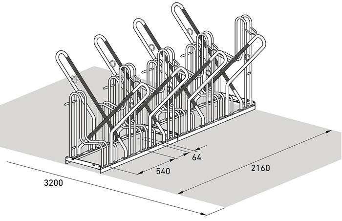 Fahrrad-Ständer-Reihenanlage 4700 XBF 2-s.90Grad verz.Anz.Radstände 8 z.Schr.WSM