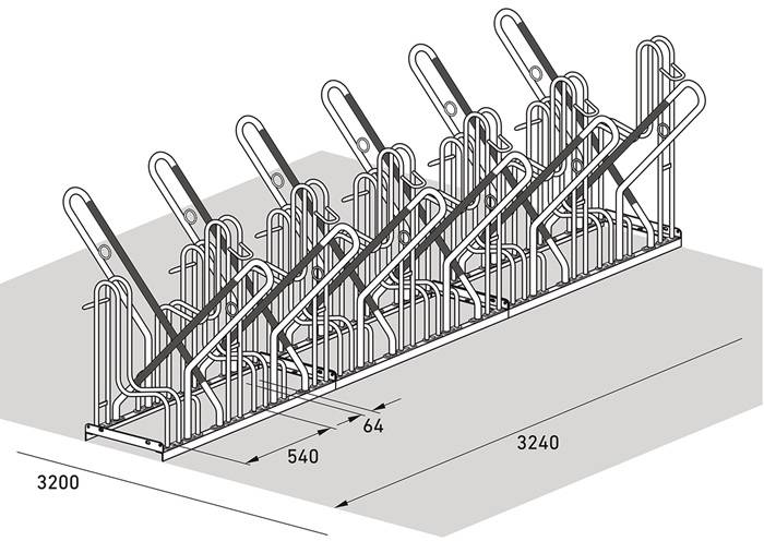 Fahrrad-Ständer-Reihenanlage 4700 XBF 2-s.90Grad verz.Anz.Radständ 12 z.Schr.WSM