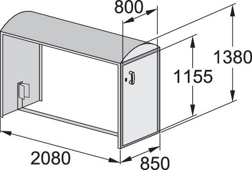 Fahrradgarage BikeBox 2 Anbau-EH eins.Bogendach verkehrsrot B850xH1379xT2080mm