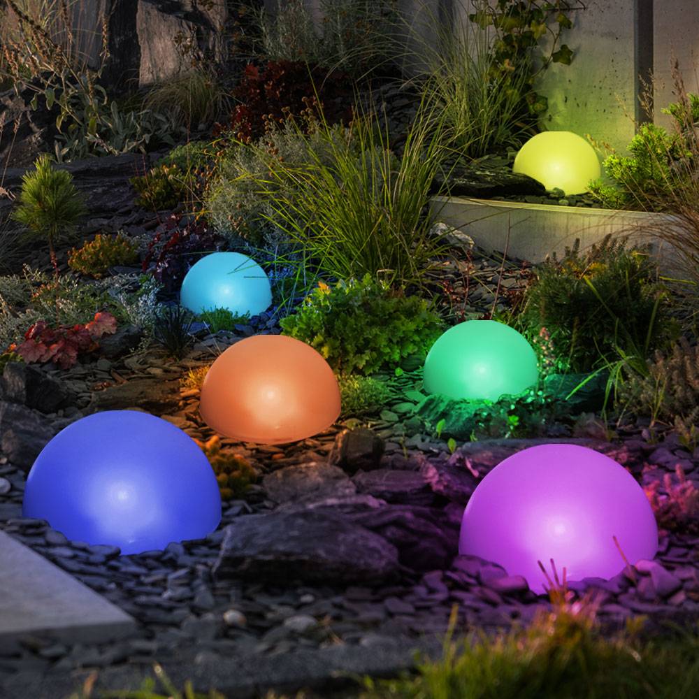 Solarleuchte Farbwechsel Kugellampe Außen Stecklampe Halbkugel Gartendeko Solar, weiß, 5x RGB LED bunt, DxH 15x19 cm, 5er Set