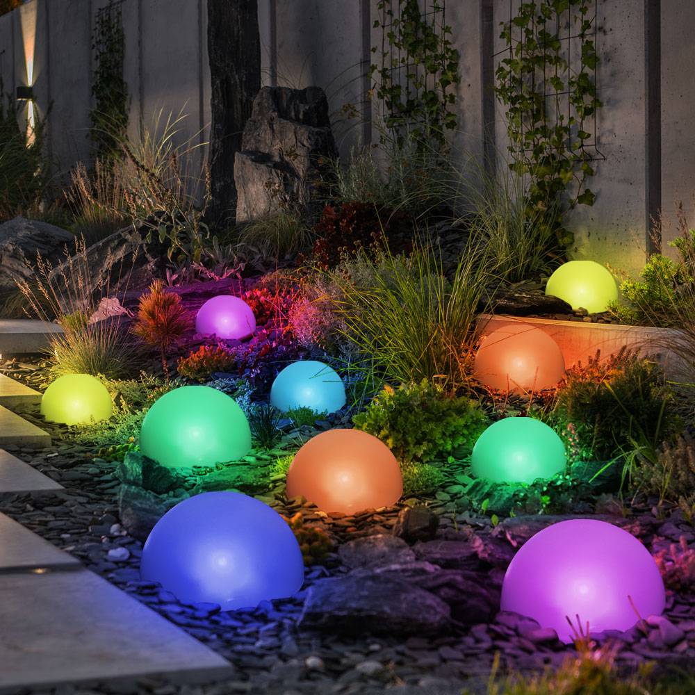 Solarlampe Außenleuchte Gartendeko LED Halbkugel Wegelampe, RGB Farbwechsel, L 475 cm, 10er Set