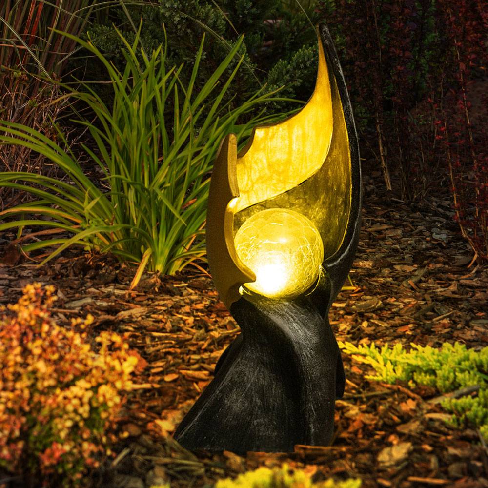 LED Solarleuchte Flamme Außenleuchte Flacker Effekt Solar Solarlampe Mond Gartenlampe, IP44, Crackle Glaskugel, 2er Set