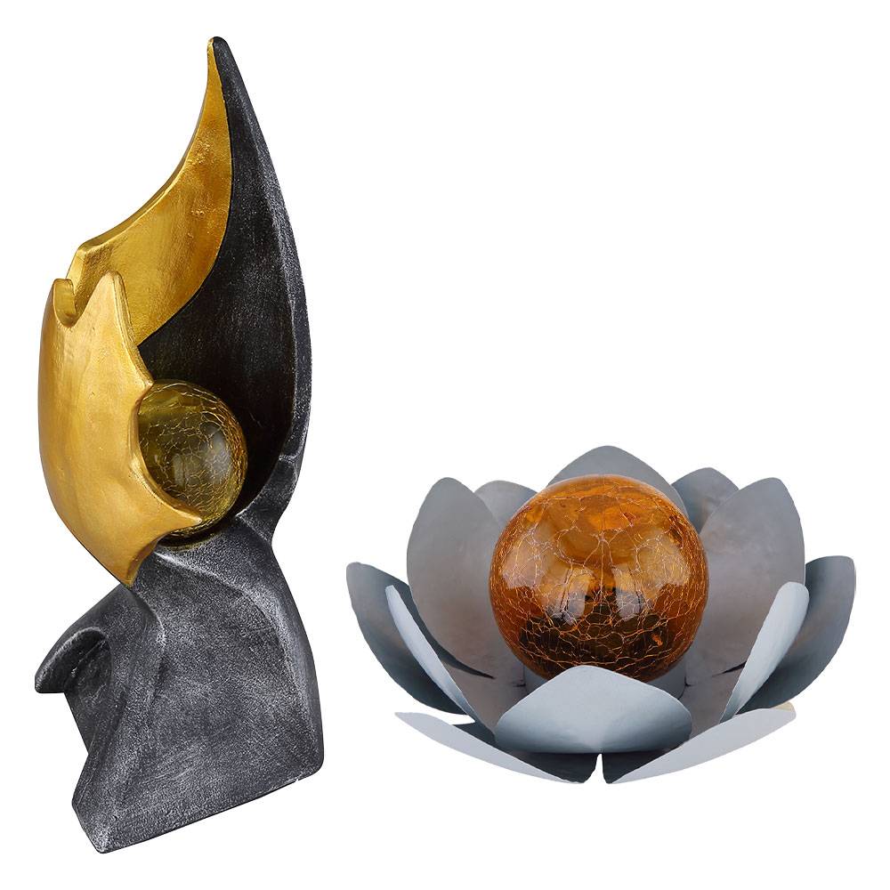 Solarleuchte Feuereffekt Flamme Außenleuchte Lotusblüte Solar Gartendeko Solarlampe, Bruchglas-Optik, LED warmweiß, 2er Set