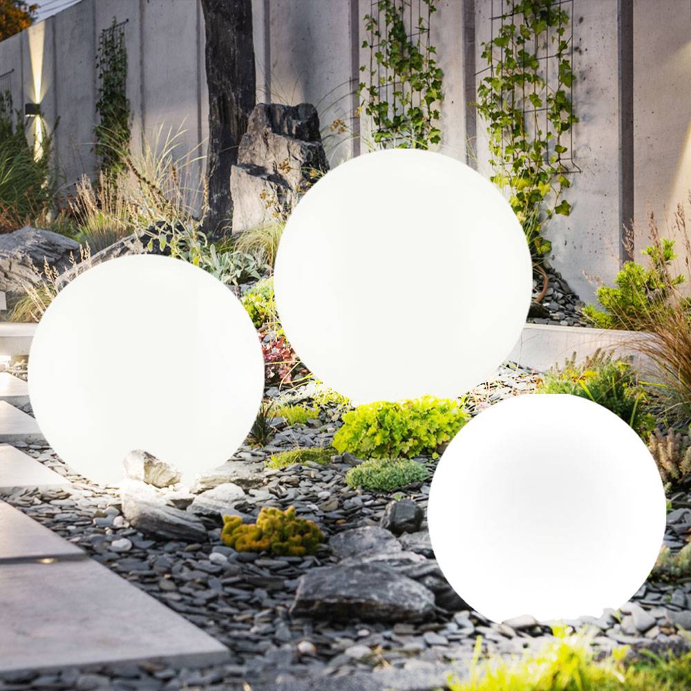 LED Solarleuchten Stecklampe Erdspieß Akku Gartendeko Außenleuchten Kugel , Kunststoff silber, LED warmweiß, D 25, 20, 15 cm, 3er Set