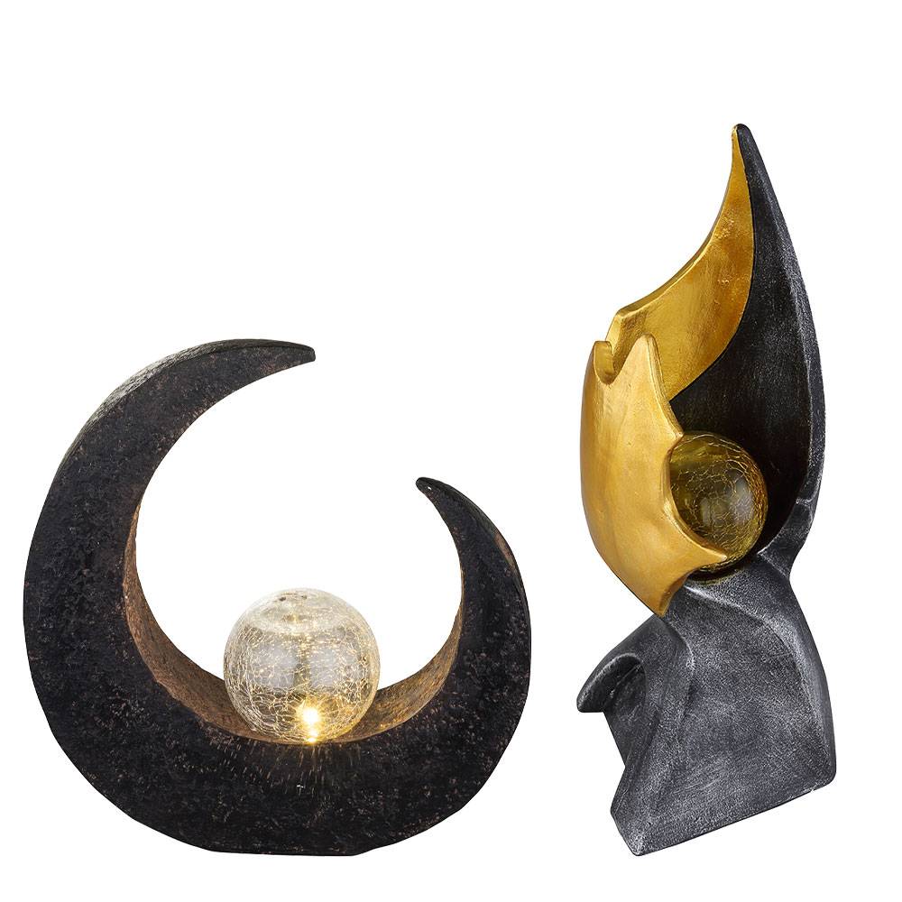 LED Solarleuchte Flamme Außenleuchte Flacker Effekt Solar Solarlampe Mond Gartenlampe, IP44, Crackle Glaskugel, 2er Set