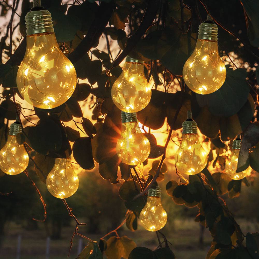 LED Solar Lichterkette Aussen Glühbirnen Lichterkette Außen Solar Balkon Deko, Hanfseil, LED 3 Watt warmweiß, L 570 cm, Garten