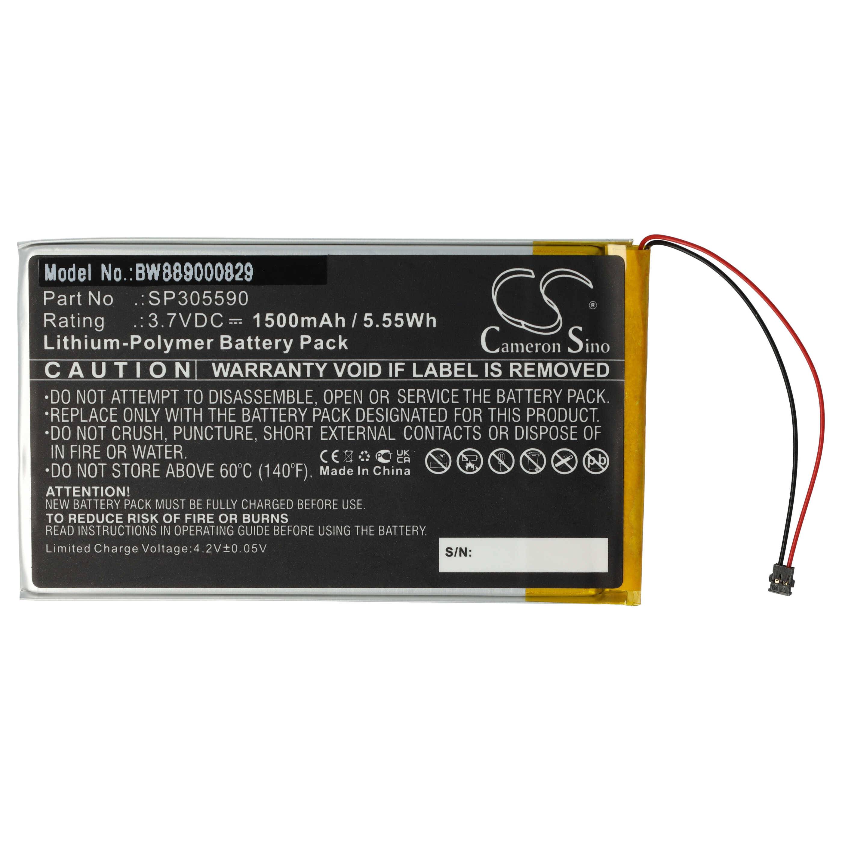 vhbw Akku kompatibel mit Kobo Aura HD, Aura HD N204-KBO-B eBook Reader (1500 mAh, 3,7 V, Li-Polymer)