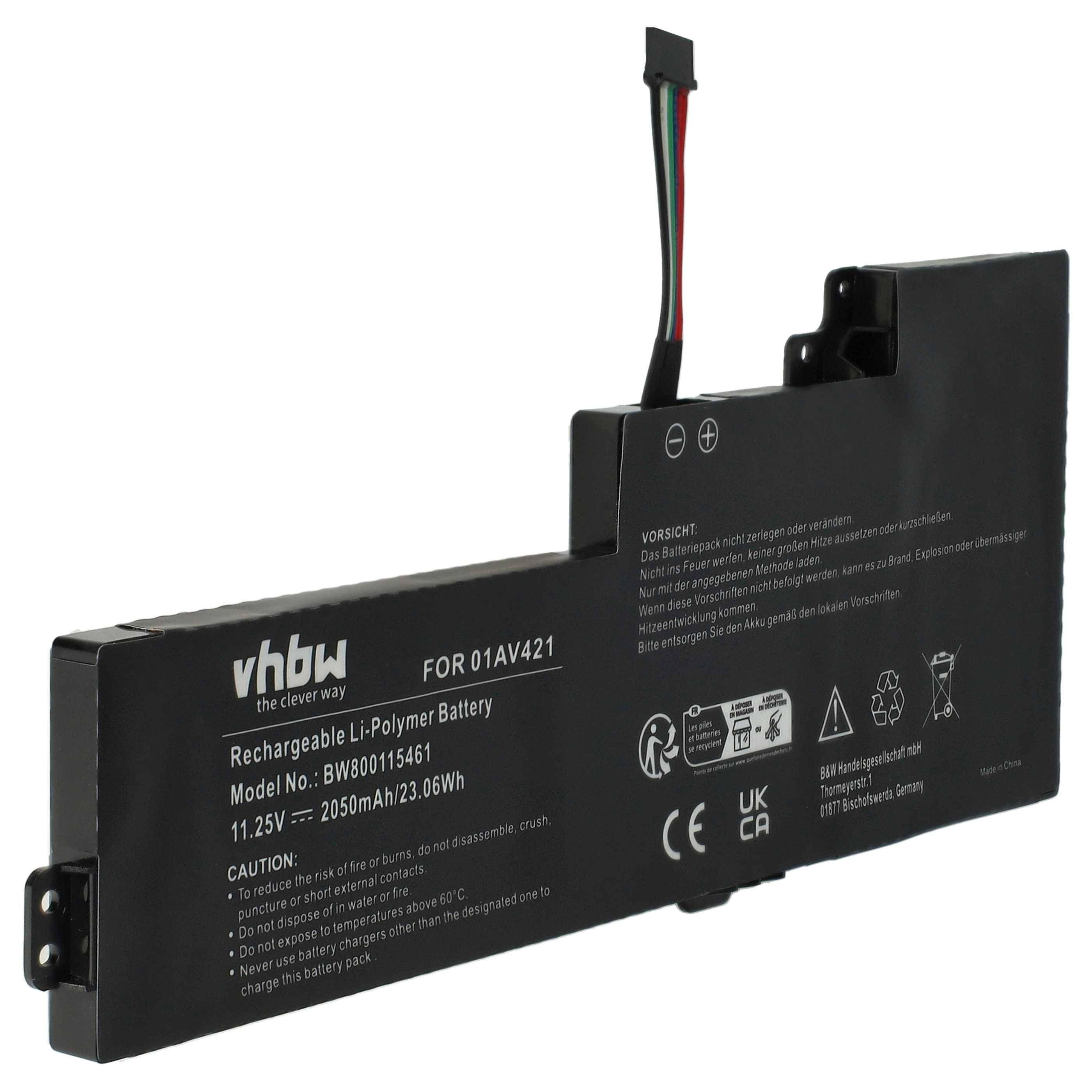vhbw Akku kompatibel mit Lenovo ThinkPad T470, T470 20HD002TCD, T470 20HDA003CD Notebook (2050 mAh, 11,25 V, Li-Polymer)