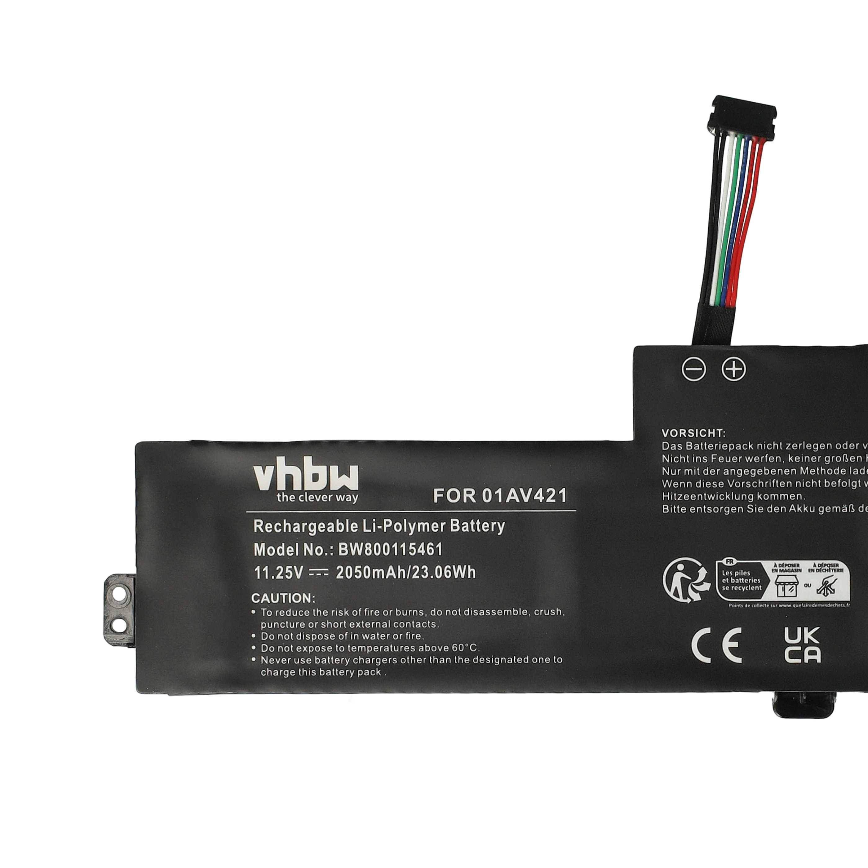 vhbw Akku kompatibel mit Lenovo ThinkPad T470, T470 20HD002TCD, T470 20HDA003CD Notebook (2050 mAh, 11,25 V, Li-Polymer)