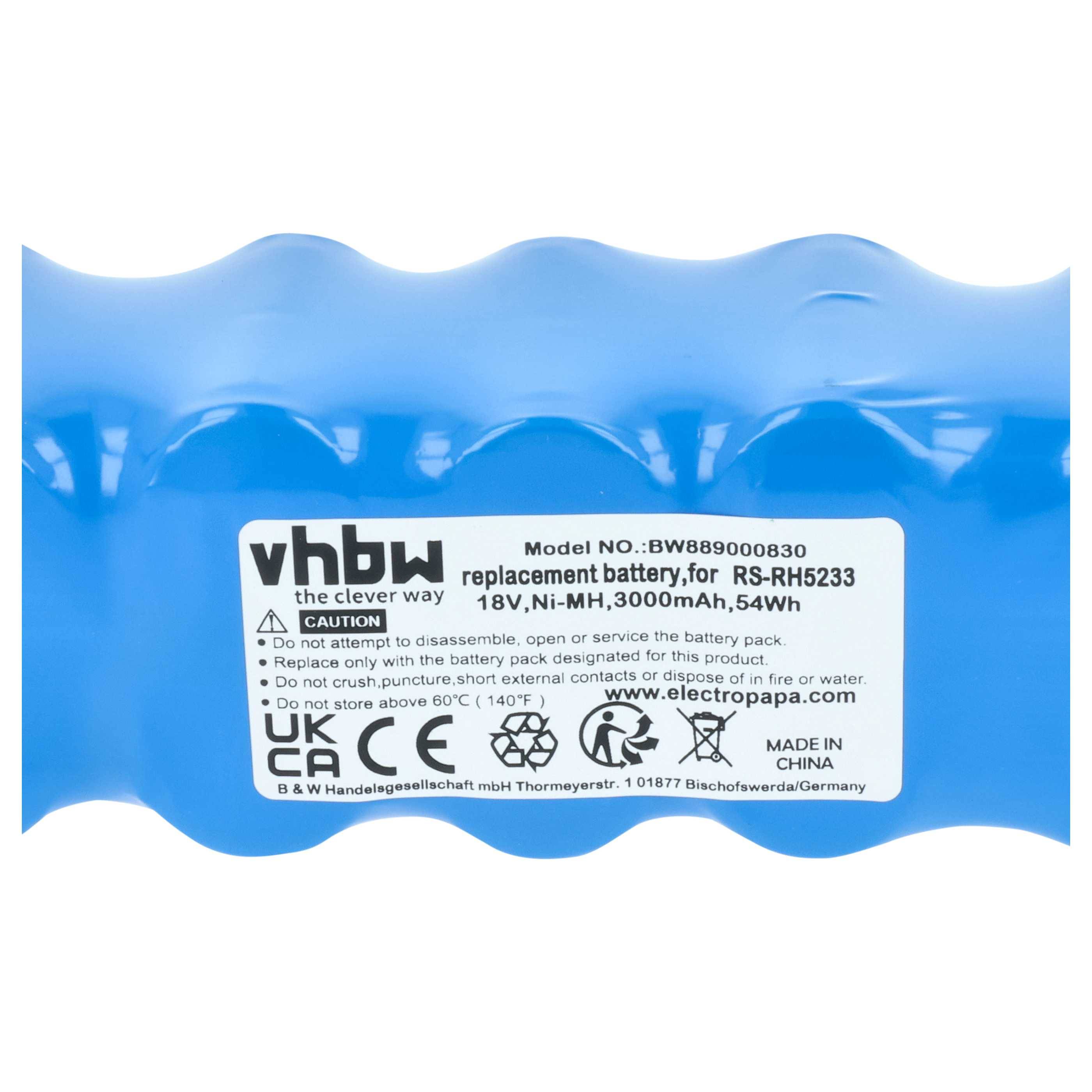 vhbw Akku kompatibel mit Tefal TY8751RH9A0, TY8758RH9A0 Staubsauger (3000 mAh, 18 V, NiMH)